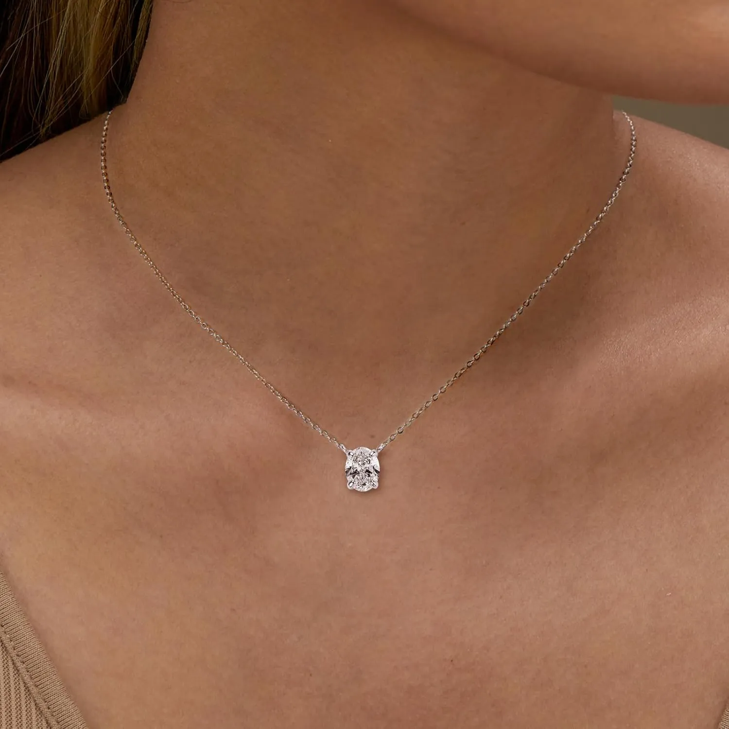 2ct Oval Moissanite Pendant Necklace, D Color VVS1 925 Sterling Silver Platinum Plated Dainty Pendant for Women Wife Mothers Day Jewelry Gifts