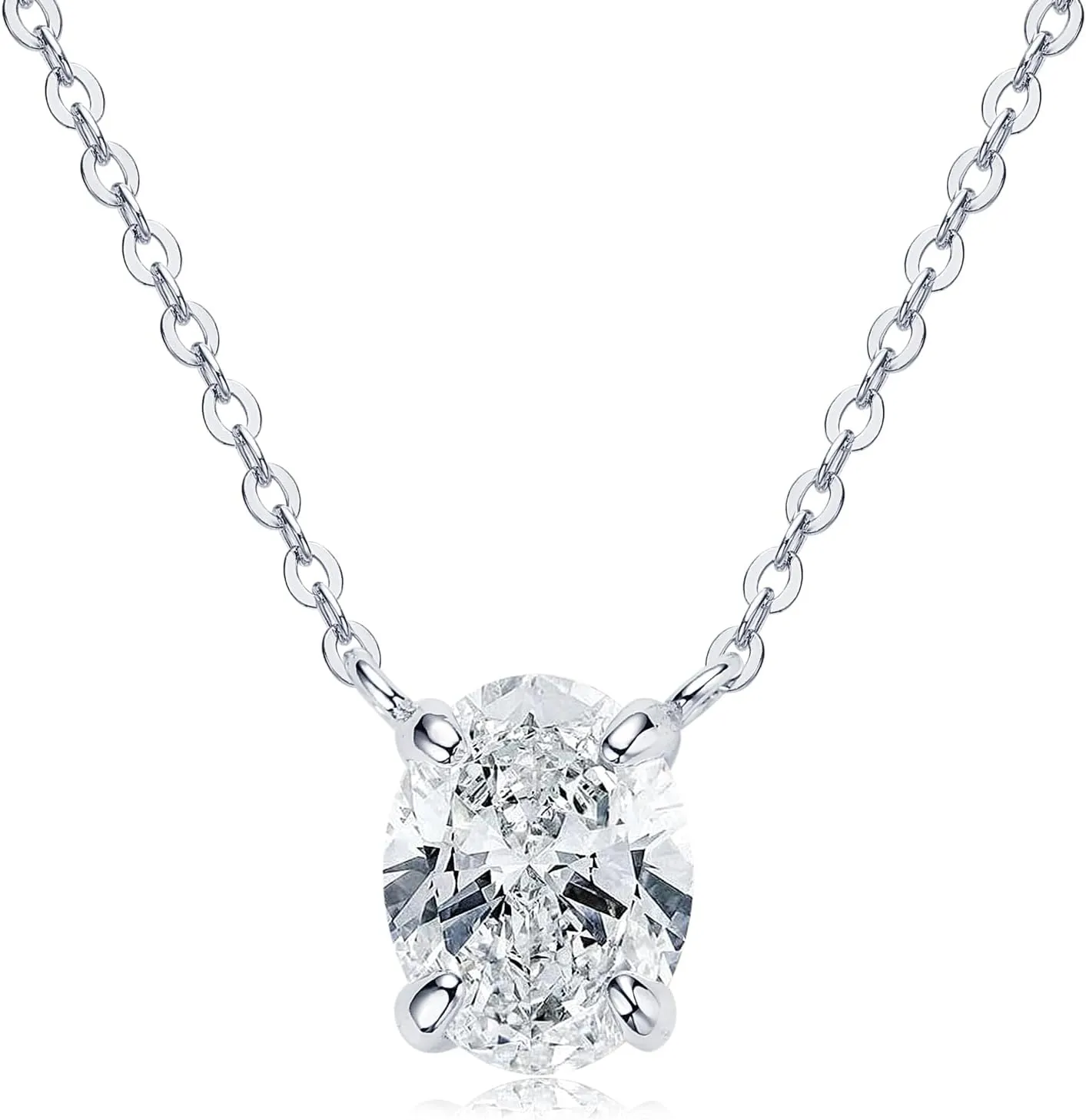 2ct Oval Moissanite Pendant Necklace, D Color VVS1 925 Sterling Silver Platinum Plated Dainty Pendant for Women Wife Mothers Day Jewelry Gifts