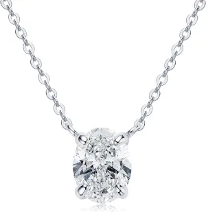 2ct Oval Moissanite Pendant Necklace, D Color VVS1 925 Sterling Silver Platinum Plated Dainty Pendant for Women Wife Mothers Day Jewelry Gifts