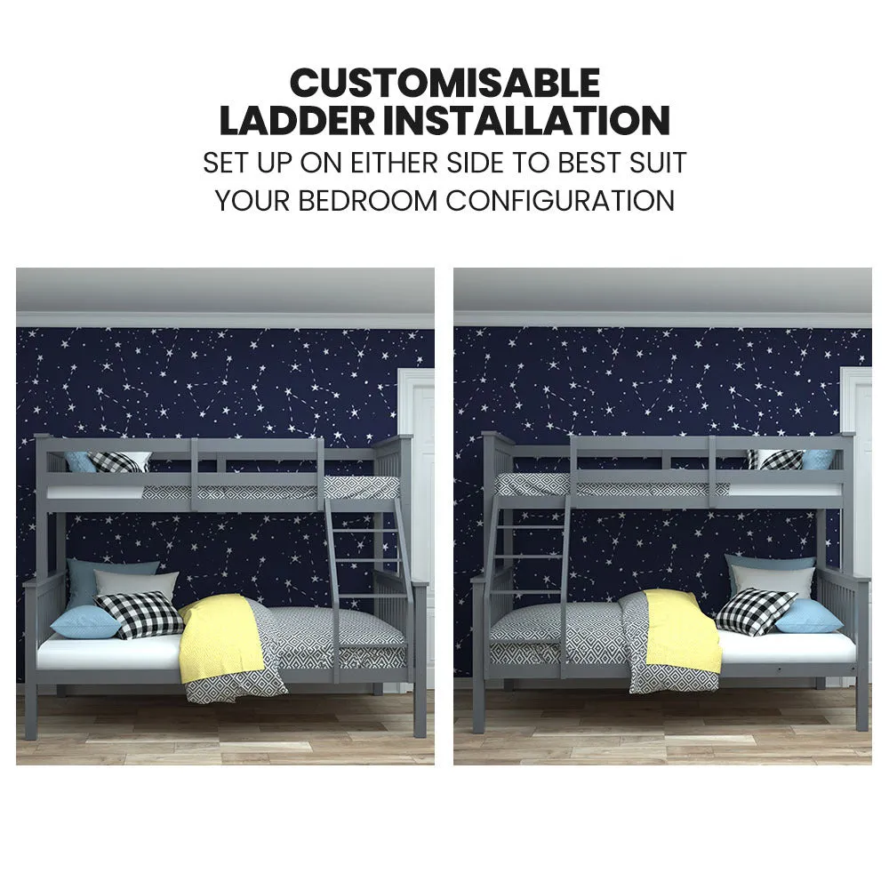 2in1 Single on Double Bunk Bed Kids Solid Wood Timber Loft Furniture Slats Grey
