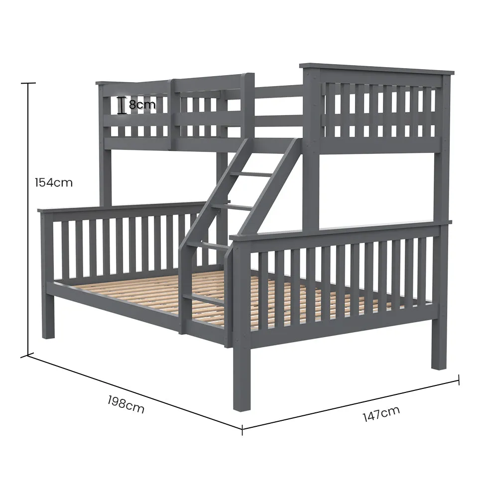 2in1 Single on Double Bunk Bed Kids Solid Wood Timber Loft Furniture Slats Grey