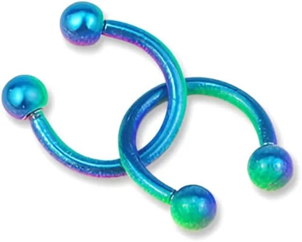 2PCS Blue-Green 16G 1.2mm Titanium Steel Surgical Steel Septum Piercing Stainless Steel Horseshoe Septum Nose Rings C-shaped Nose Lip Piercing Piercing Accessories Septum Jewelry for Women 8mm