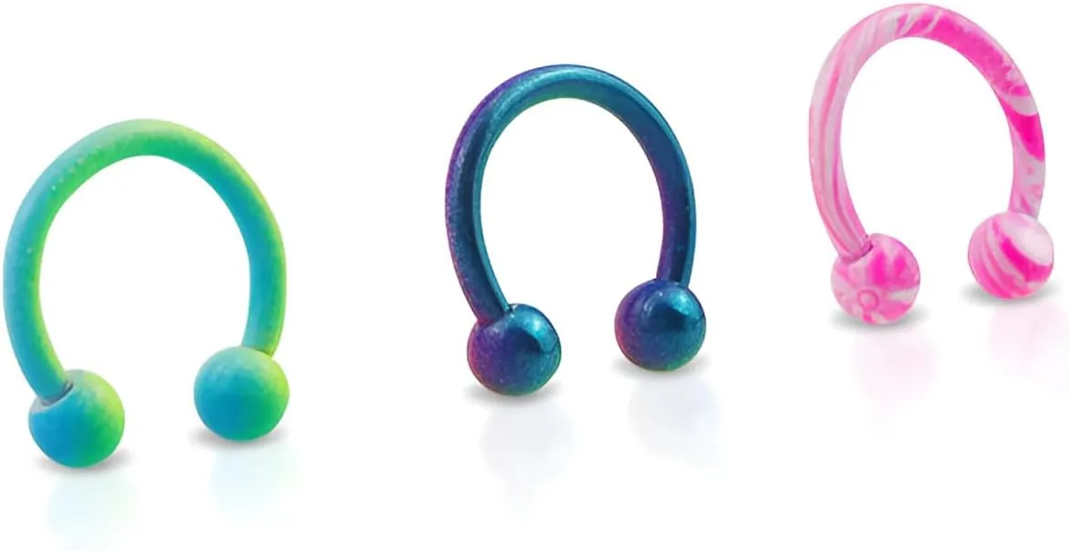 2PCS Blue-Green 16G 1.2mm Titanium Steel Surgical Steel Septum Piercing Stainless Steel Horseshoe Septum Nose Rings C-shaped Nose Lip Piercing Piercing Accessories Septum Jewelry for Women 8mm