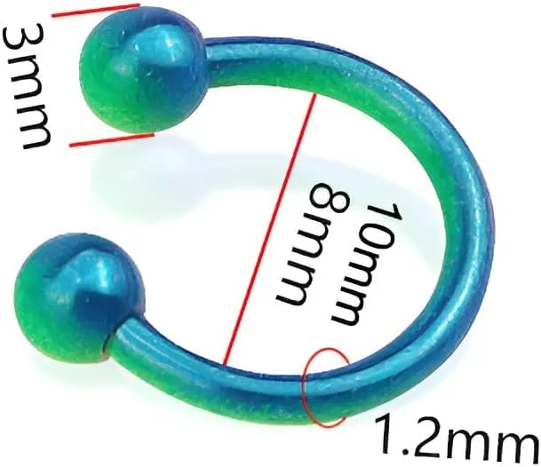 2PCS Blue-Green 16G 1.2mm Titanium Steel Surgical Steel Septum Piercing Stainless Steel Horseshoe Septum Nose Rings C-shaped Nose Lip Piercing Piercing Accessories Septum Jewelry for Women 8mm