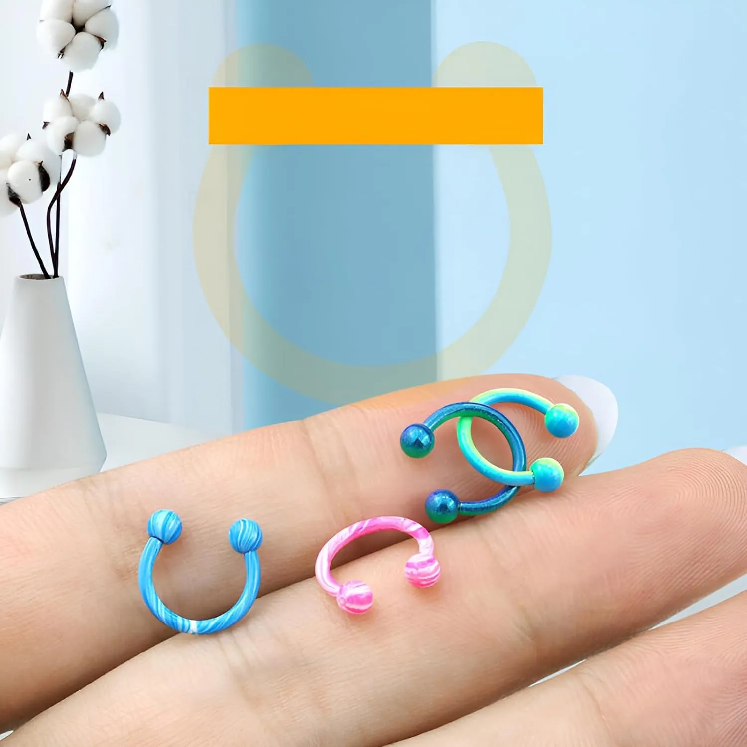 2PCS Blue-Green 16G 1.2mm Titanium Steel Surgical Steel Septum Piercing Stainless Steel Horseshoe Septum Nose Rings C-shaped Nose Lip Piercing Piercing Accessories Septum Jewelry for Women 8mm