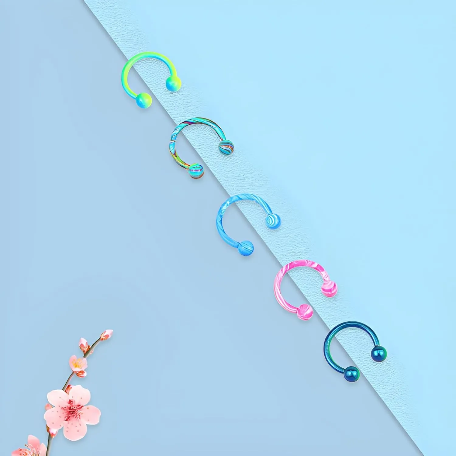 2PCS Blue-Green 16G 1.2mm Titanium Steel Surgical Steel Septum Piercing Stainless Steel Horseshoe Septum Nose Rings C-shaped Nose Lip Piercing Piercing Accessories Septum Jewelry for Women 8mm
