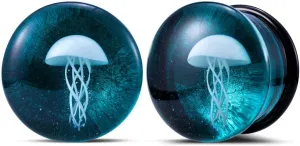 2PCS Drop Shape Starry Sky Glass Double Flared Ear Gauges Body Piercing Jewelry for Women Men