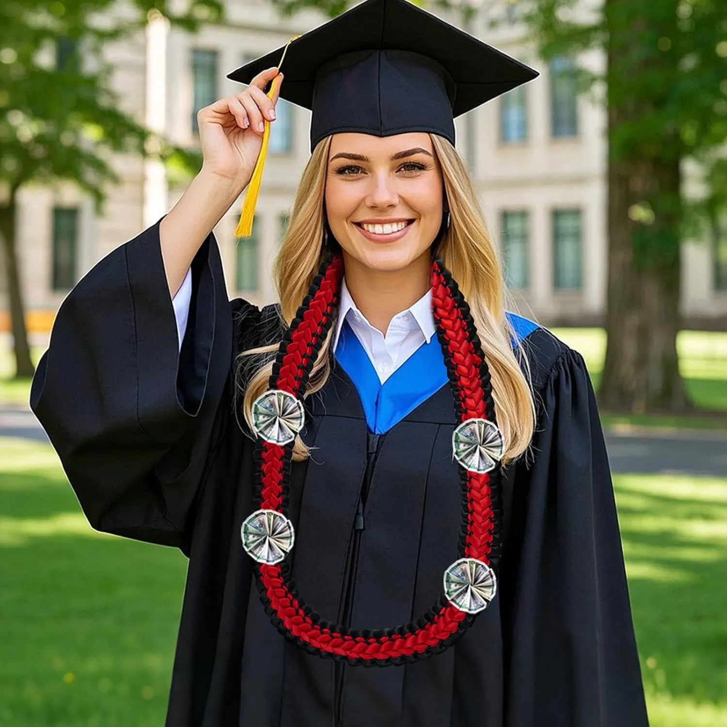 2Pcs Graduation Leis Class of 2025 Nut Leis Beads Ribbon Hawaiian Style for Graduation Party Accessories