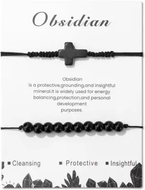 2Pcs Handmade Cross Beaded Bracelet for Men Women Adjustable Stone Beaded Bracelrt With Message Card Inspirational Christian Gifts Christmas Easter Jewelry