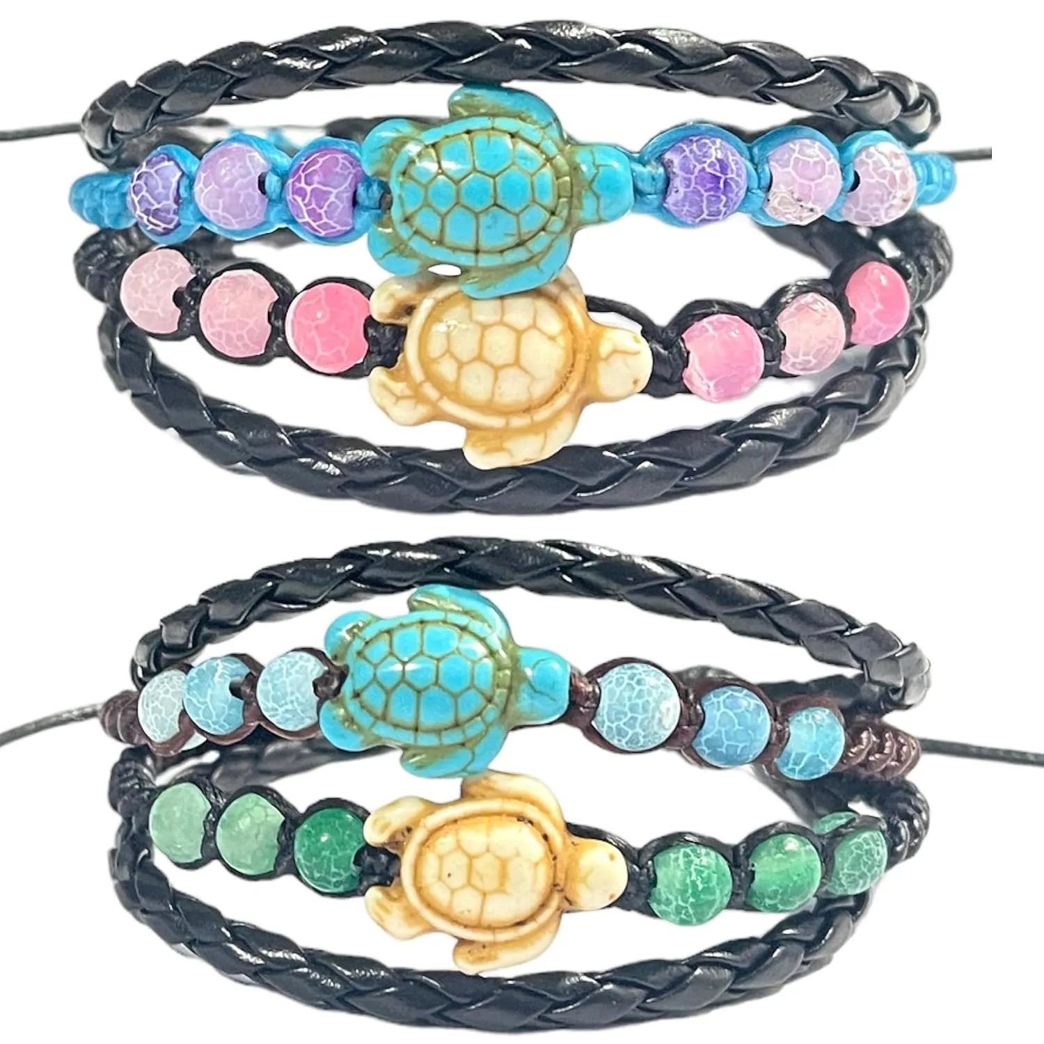 2Pcs Sea Turtle Beads Bracelet and Natural Stone Cute Bracelet-Hawaiian Sea Turtle Bracelet Friendship Gifts for Women Men Girls Adjustable Cord