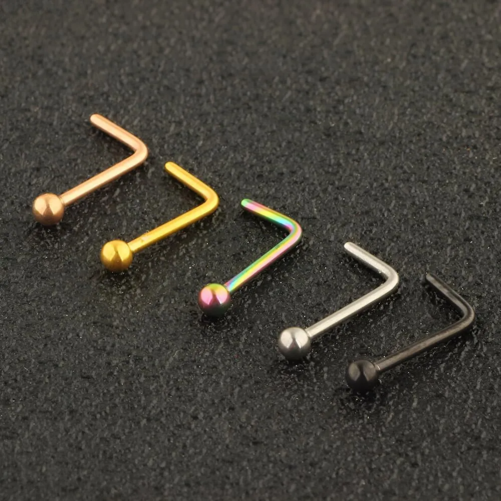 2PCS Silvery L-shaped With Sphere 0.8mm(20G) Nose Studs Nose Septum Rings Piercings Jewelry Diaphragm Ring Daith Body Piercing Bars For Women Titanium Steel Stainless Steel 6.5mm