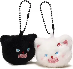 2ps Plush Keychain Cute Backpack Accessories Kawaii Keychains Stuffed Animal Cat Gifts For Cat Lovers Black Cats Gifts for Backpacks Handbag Bag Wallet for Women Friends