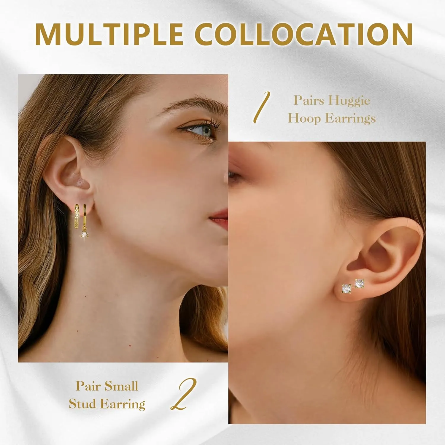 3 Pairs Gold Hoop Earrings Set for Women, Dainty Stud Earrings 14K Gold Plated Dangle Stack Cartilage Hypoallergenic Huggie Hoop Earrings Gold Silver Jewelry Gifts