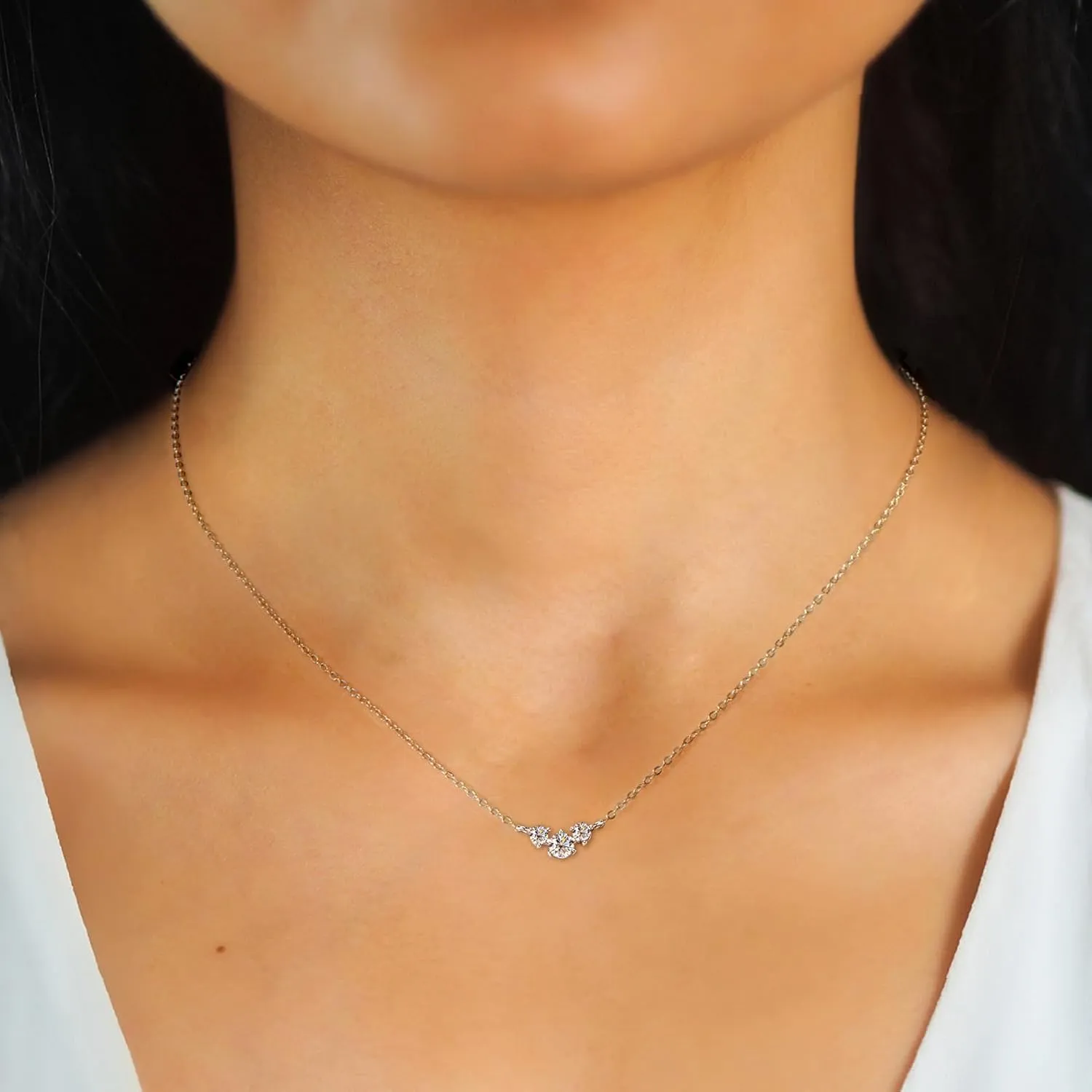 3 Stone Moissanite Pendant Necklace D Color VVS1 Clarity 925 Silver Necklace for Women Wife Birthday Wedding Jewelry Gifts