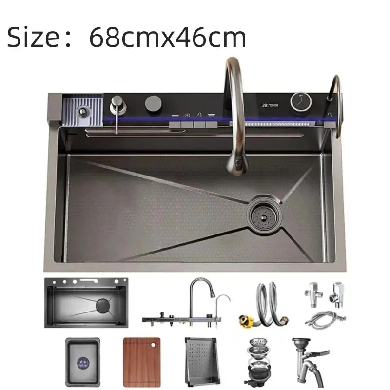 304 Stainless Steel Double Waterfall Kitchen Sink Set