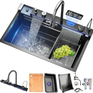304 Stainless Steel Double Waterfall Kitchen Sink Set