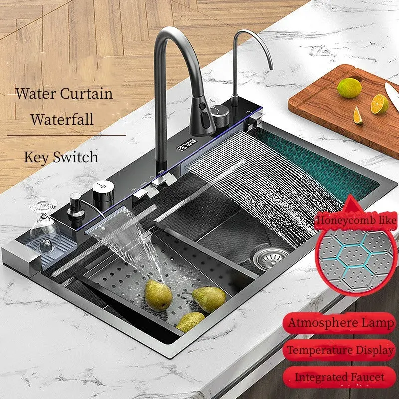 304 Stainless Steel Double Waterfall Kitchen Sink Set