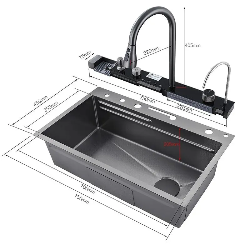 304 Stainless Steel Double Waterfall Kitchen Sink Set