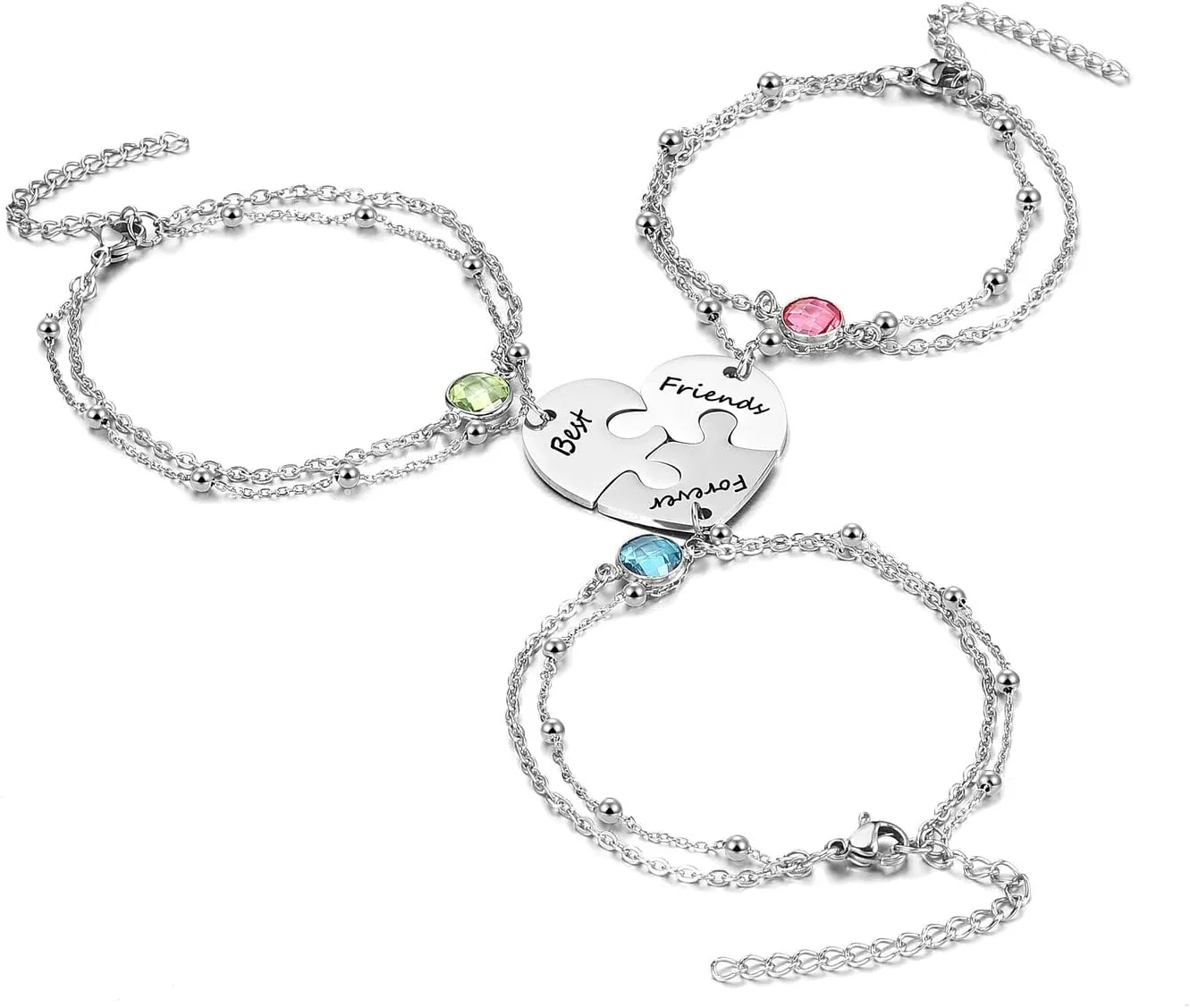 3/4 Pcs Puzzle Piece Bracelet Set for Family Best Friend Stainless Steel Best Friends Forever Anklet Bracelet BFF Matching Heart Pendant Friendship Jewelry for Women