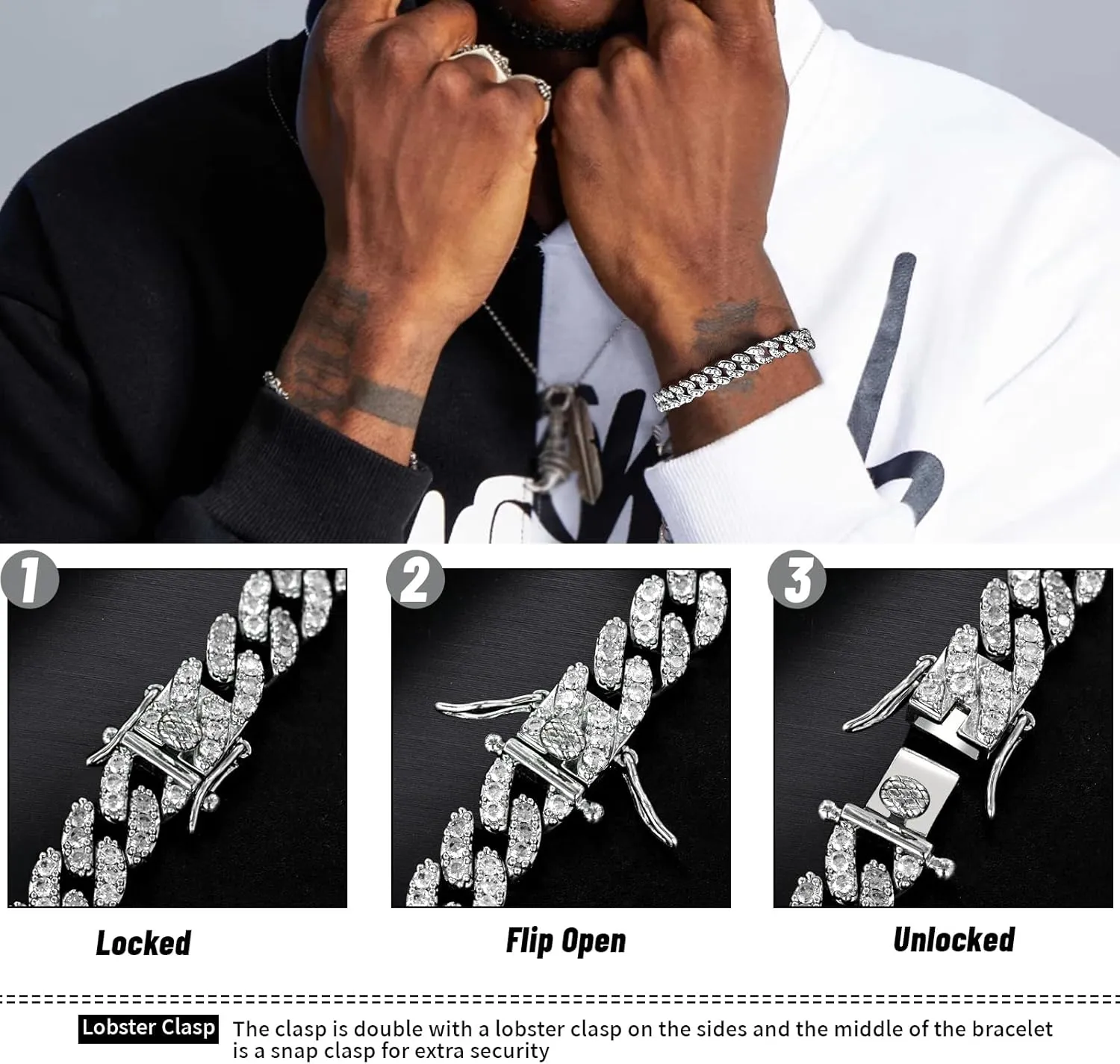 3.52-4.84 Carat Moissanite Bracelet for Men & Women, 8MM Cuban Link Chain, White Gold Plated Silver Bling Luxury VVS Moissanite Cuban Bracelet Gift with GRA Certificate
