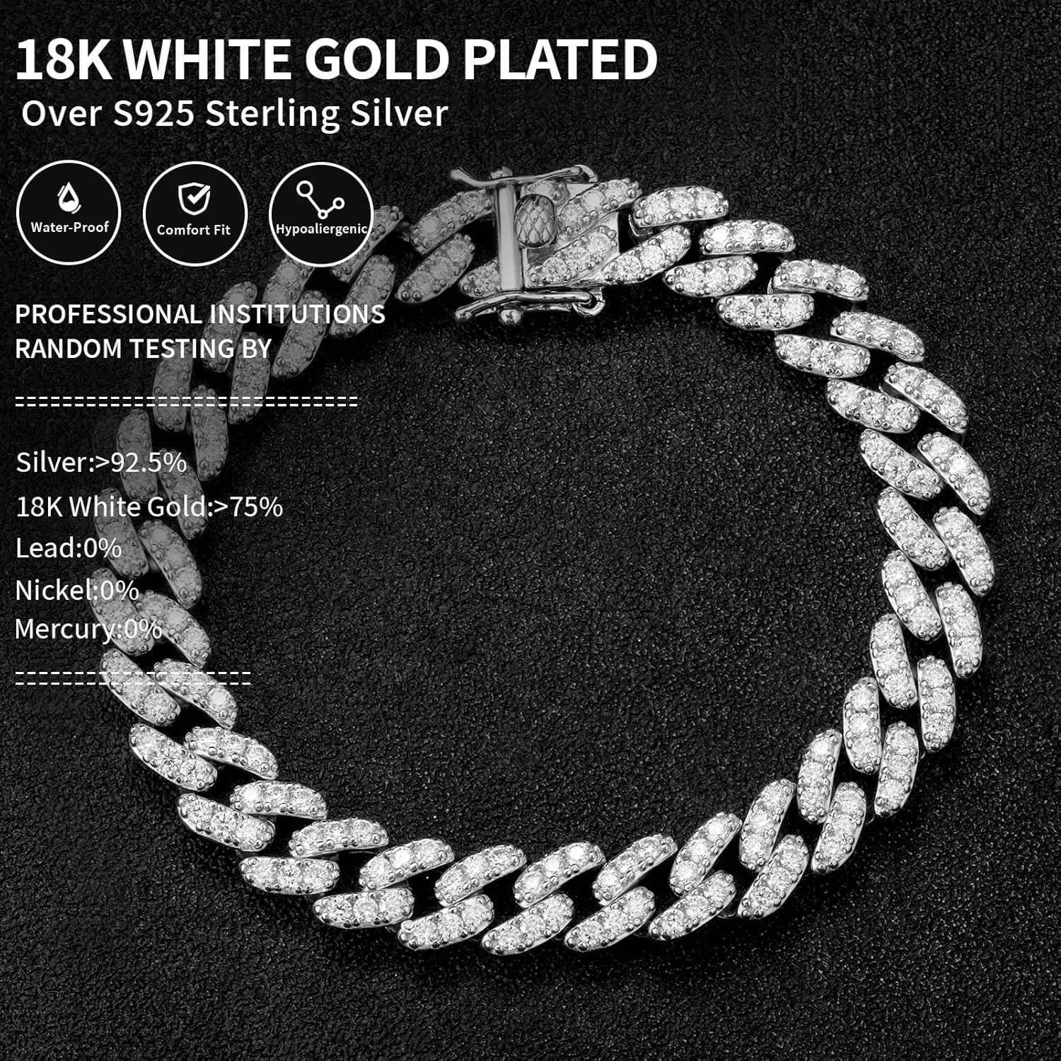 3.52-4.84 Carat Moissanite Bracelet for Men & Women, 8MM Cuban Link Chain, White Gold Plated Silver Bling Luxury VVS Moissanite Cuban Bracelet Gift with GRA Certificate