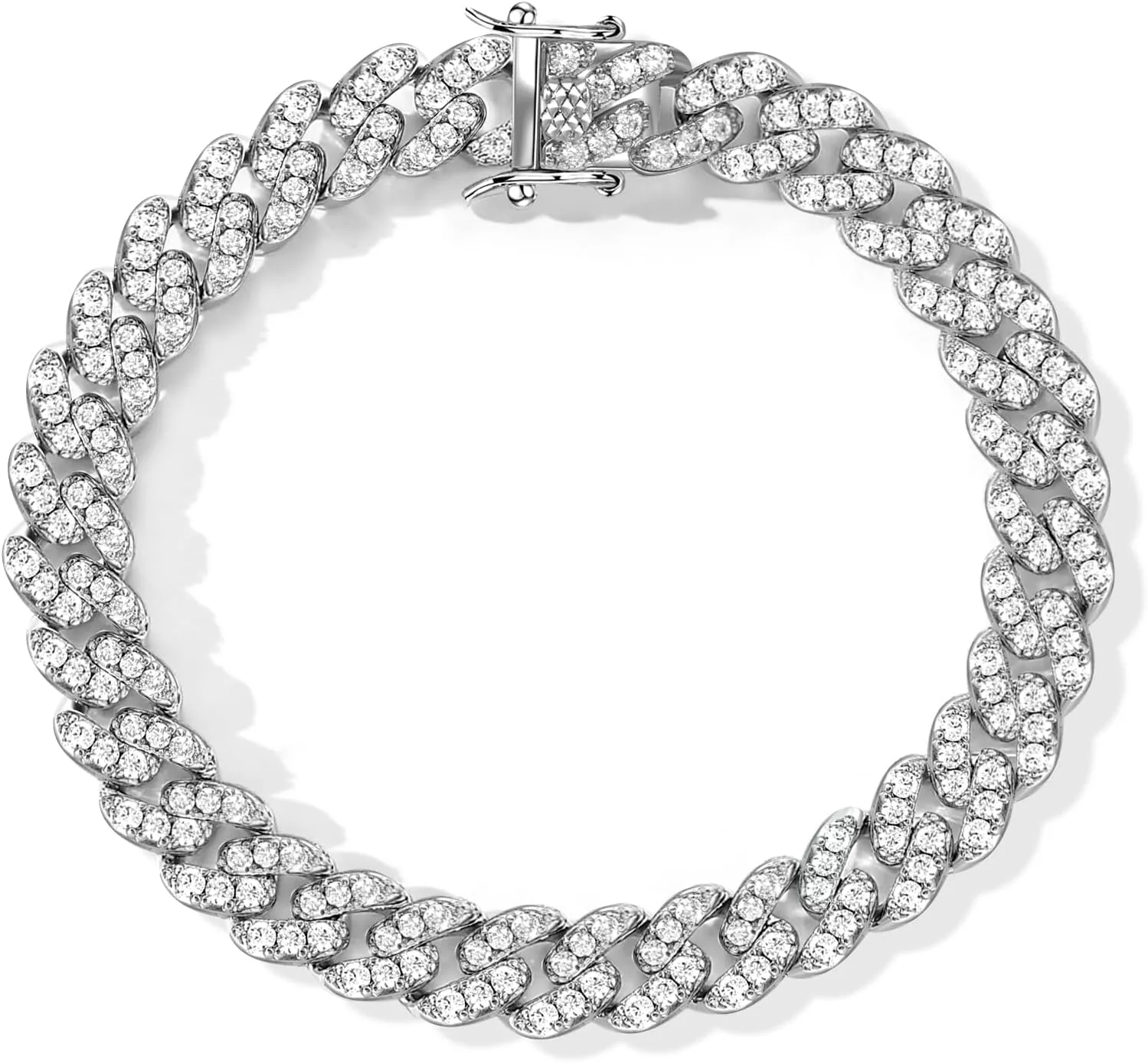 3.52-4.84 Carat Moissanite Bracelet for Men & Women, 8MM Cuban Link Chain, White Gold Plated Silver Bling Luxury VVS Moissanite Cuban Bracelet Gift with GRA Certificate