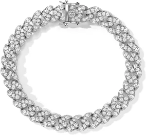 3.52-4.84 Carat Moissanite Bracelet for Men & Women, 8MM Cuban Link Chain, White Gold Plated Silver Bling Luxury VVS Moissanite Cuban Bracelet Gift with GRA Certificate