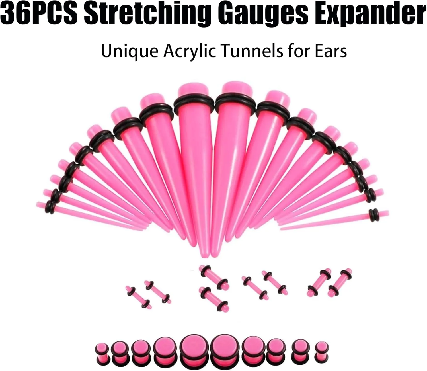 36PCS Ear Stretching Kit 14G-00G  Acrylic Plugs, Gauges, Tapers, Silicone Tunnels  Lightweight Expanders for Men & Women  Complete Set for Safe and Comfortable Ear Stretching, Multiple Sizes