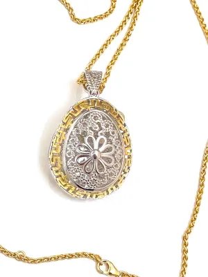 3ct Floral Diamond Necklace HANDMADE 925 SILVER Faberge Egg Necklace 1.6" Platinum Gold Designer Diamond Pendant with Gold Chain 23" Girlfriend Graduation Gift Luxury Jewelry 3ct Diamond Necklace Lady