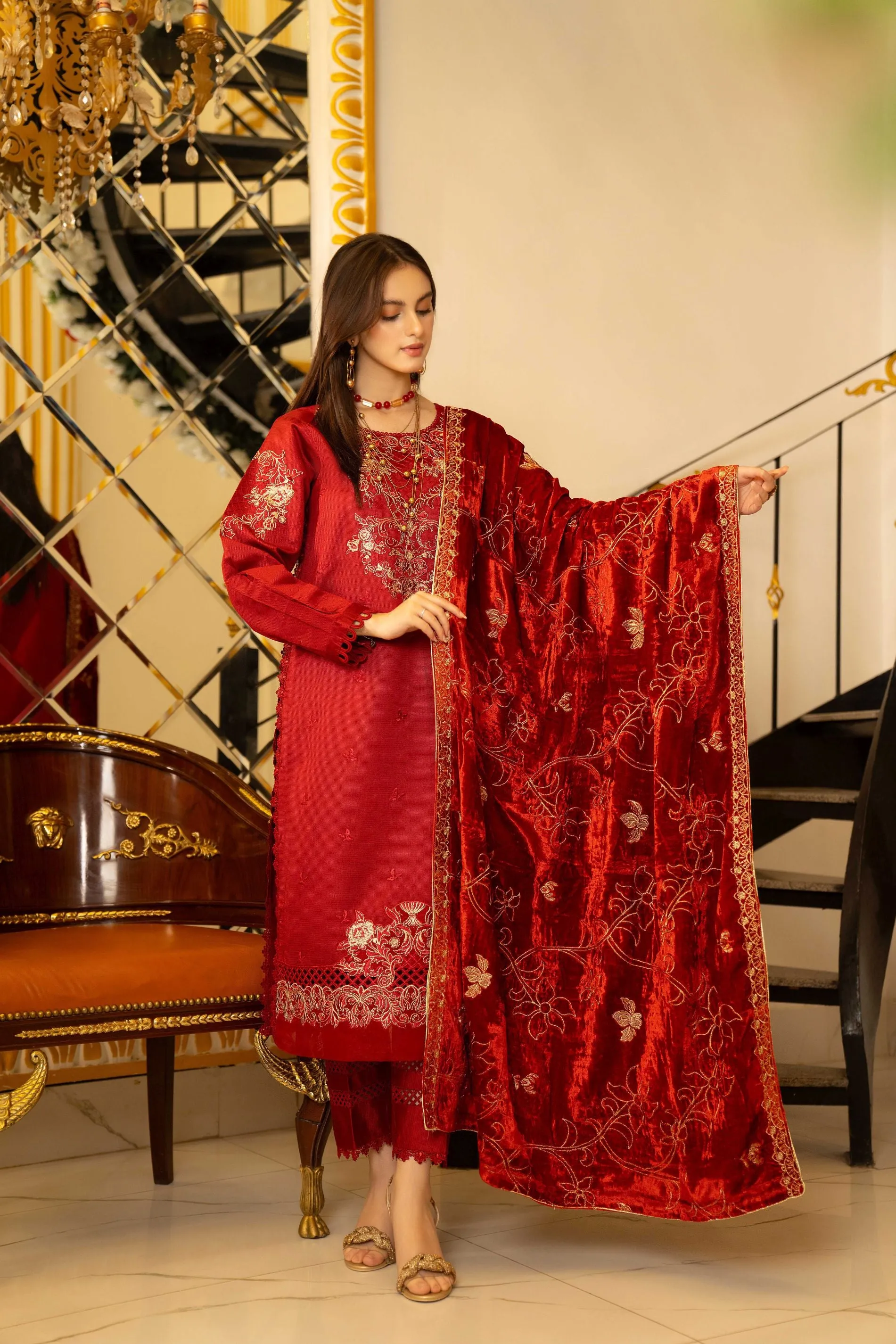 3PC VELVET SHAWL COLLECTOIN BY AABPARA ABV3