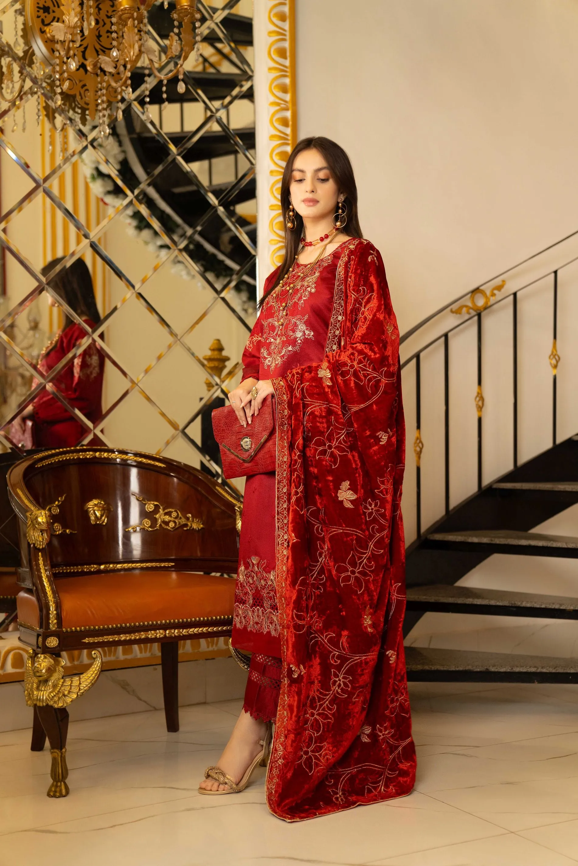 3PC VELVET SHAWL COLLECTOIN BY AABPARA ABV3