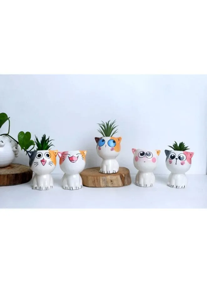 4 Pcs Cute Succulent Mini Cat Indoor Planters with Drainage Hole Flower Plant Pot Cartoon Ceramic Tiny Pot for Home Interior Design Set of 4 (Plants NOT Included)