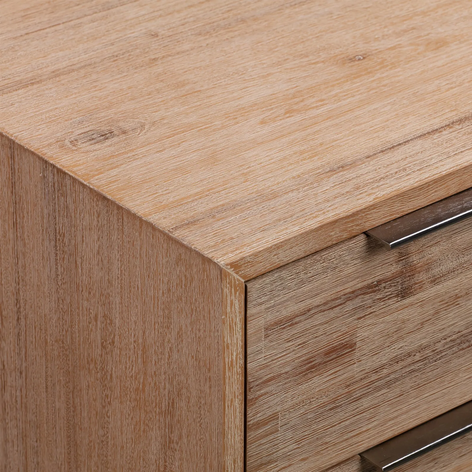 4-Piece Bedroom Suite in Solid Wood Acacia Veneered Queen Size Oak Color - Bed, Bedside Table, Tallboy