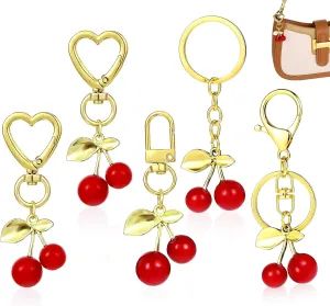 5 Pcs Cherry Purse Charm, Cherry Keychain Heart Keyring Handbags Charms Cherrys Car Decor Accessories for Friend Gift