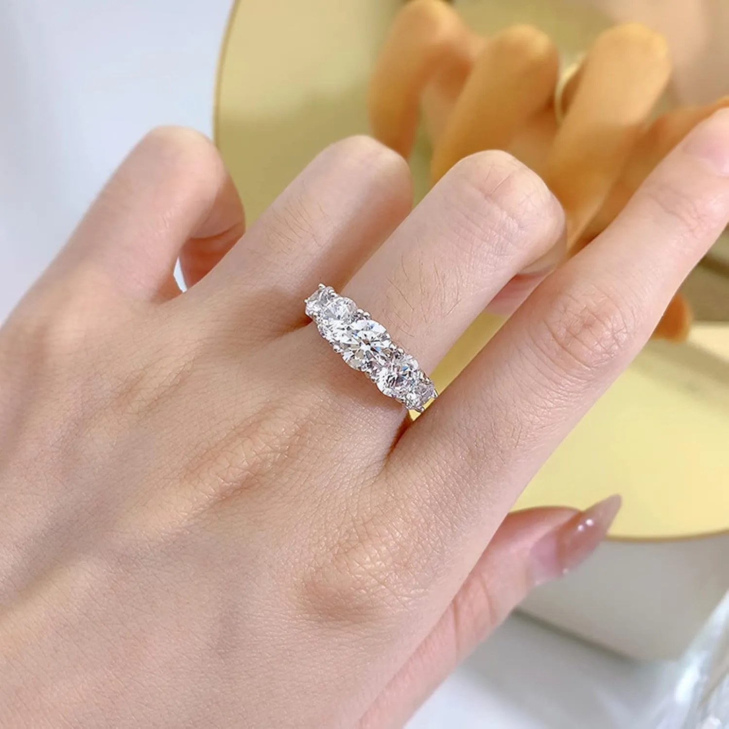 5 Stone Moissanite Half Eternity Ring Wedding Band 3.6cttw D Color VVS1 925 Silver 5-Stone Engagement Ring for Women Wife Mom
