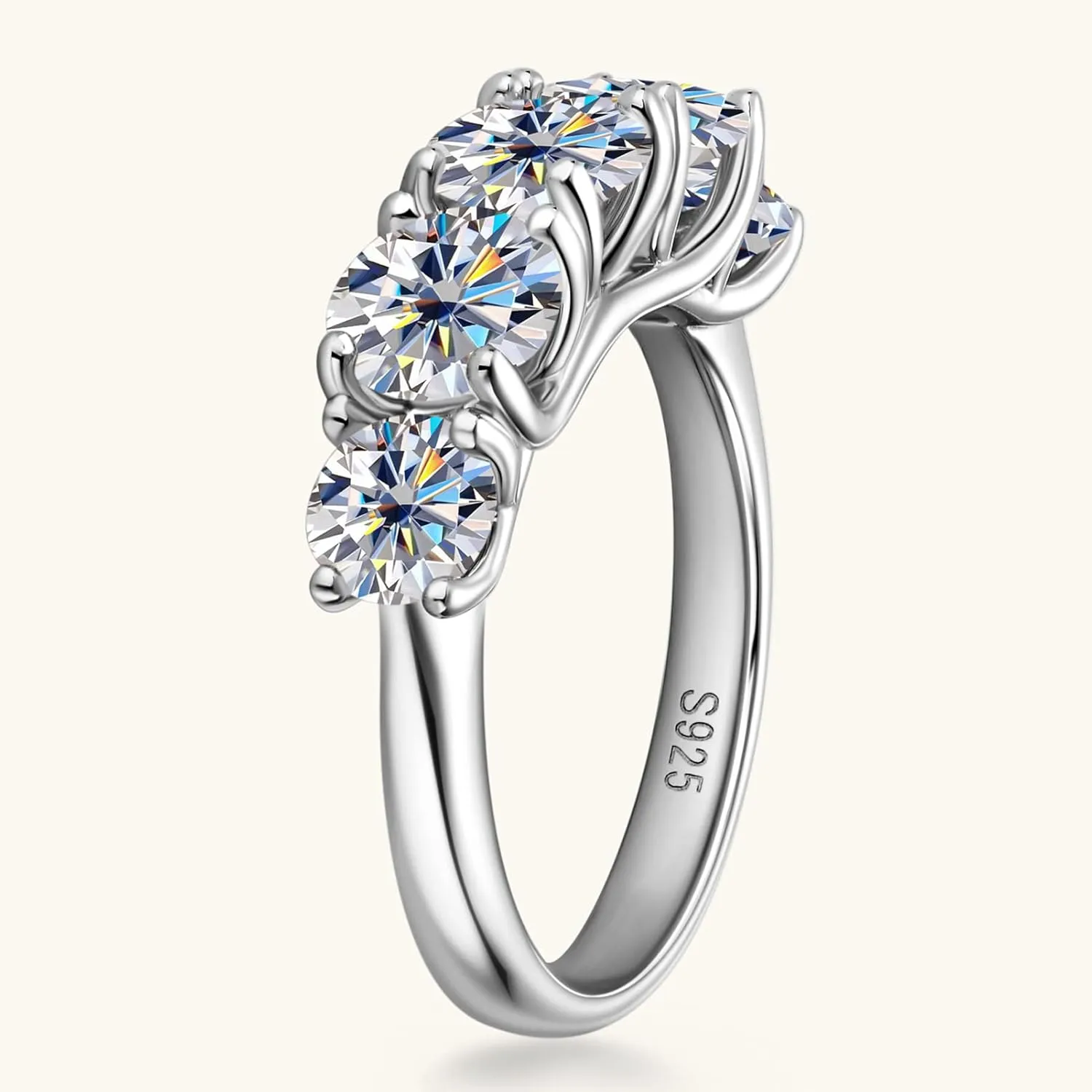 5 Stone Moissanite Half Eternity Ring Wedding Band 3.6cttw D Color VVS1 925 Silver 5-Stone Engagement Ring for Women Wife Mom