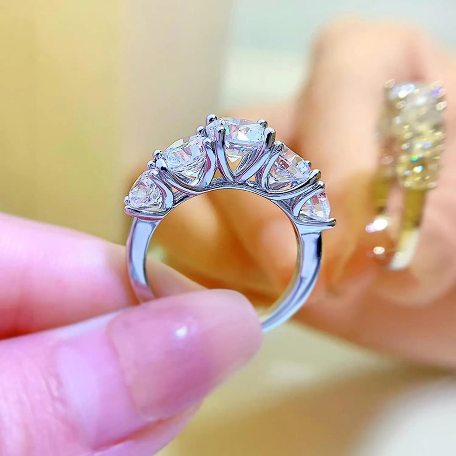 5 Stone Moissanite Half Eternity Ring Wedding Band 3.6cttw D Color VVS1 925 Silver 5-Stone Engagement Ring for Women Wife Mom