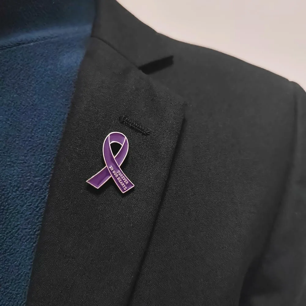 50 Pcs Memorial Ribbon Pins Funeral Metal Pins Forever In Our Hearts For Funeral Mourning Event