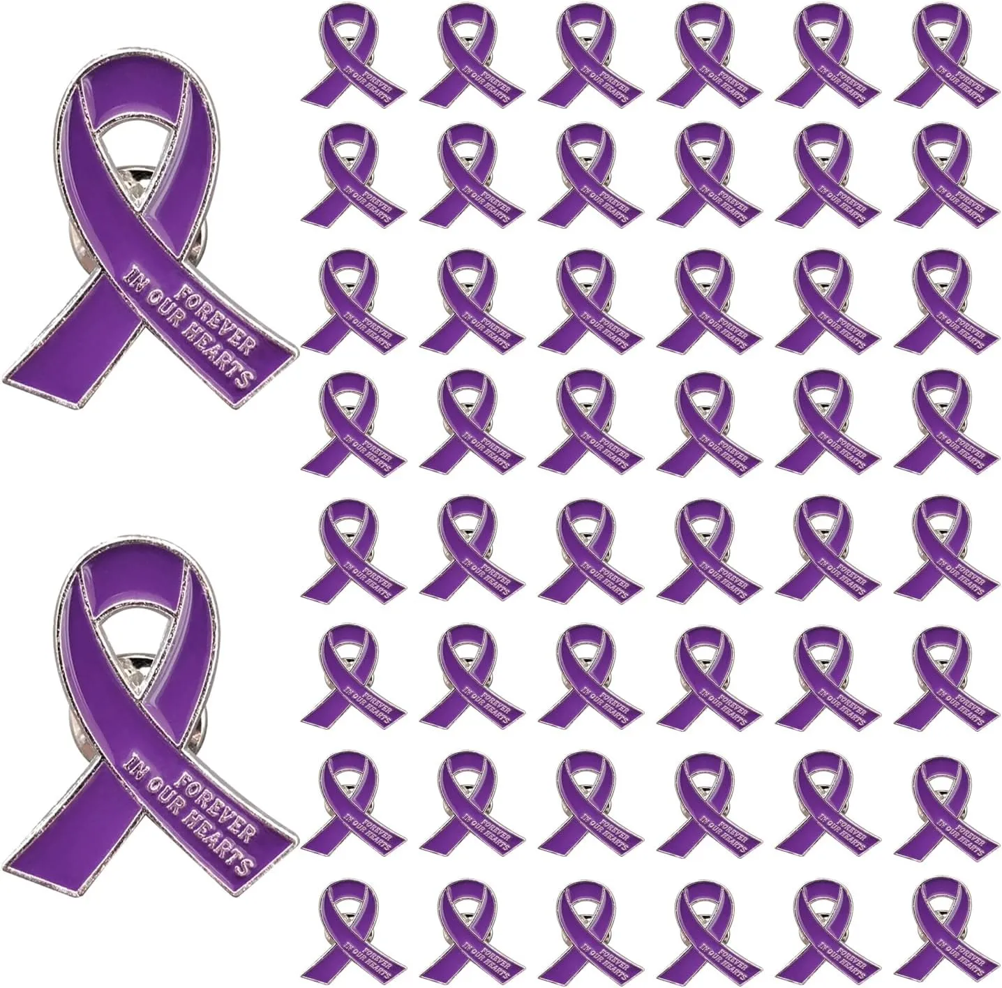 50 Pcs Memorial Ribbon Pins Funeral Metal Pins Forever In Our Hearts For Funeral Mourning Event