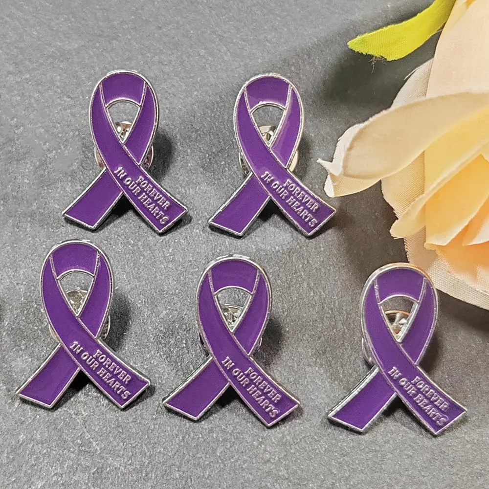 50 Pcs Memorial Ribbon Pins Funeral Metal Pins Forever In Our Hearts For Funeral Mourning Event