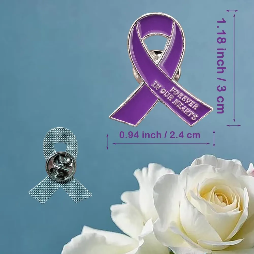 50 Pcs Memorial Ribbon Pins Funeral Metal Pins Forever In Our Hearts For Funeral Mourning Event