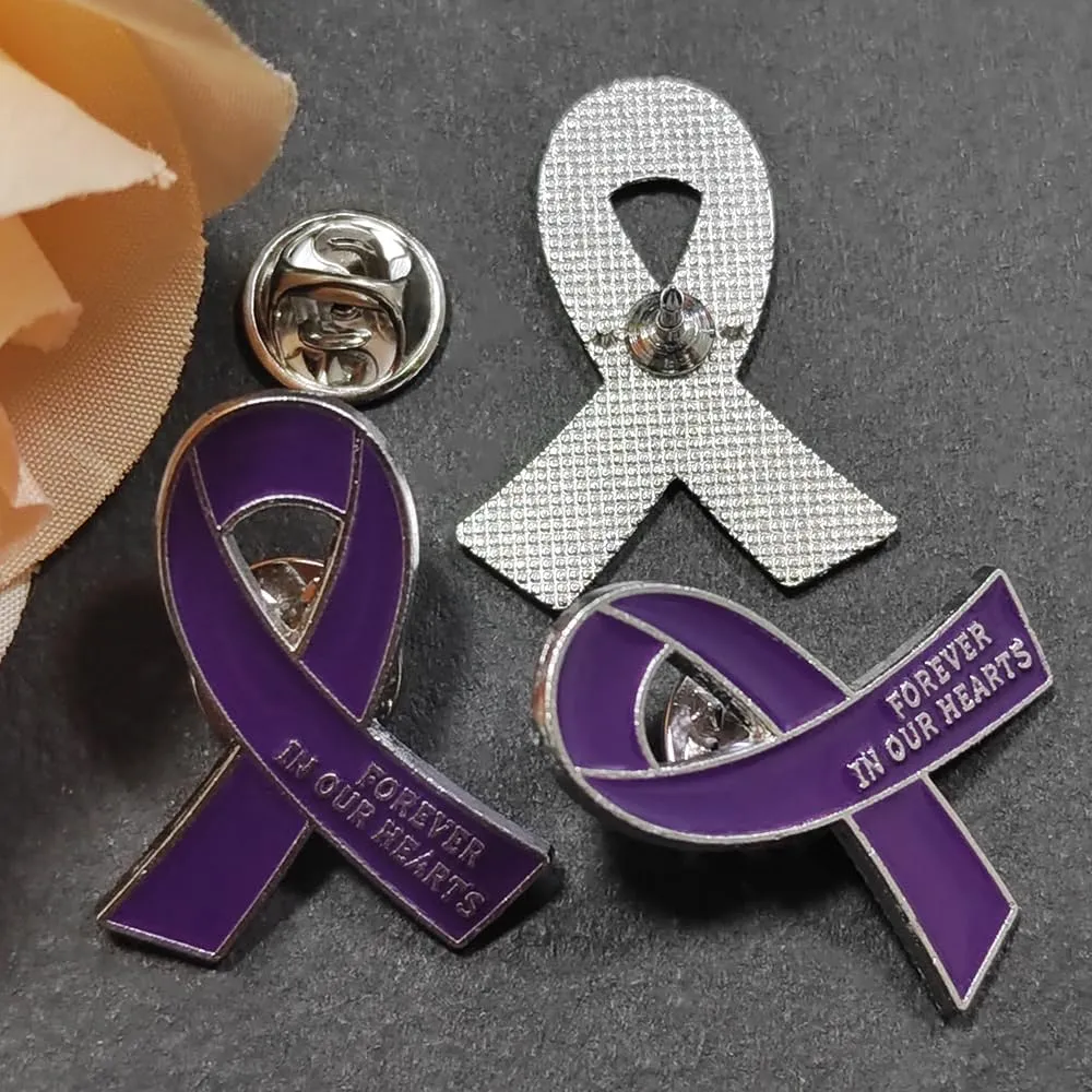 50 Pcs Memorial Ribbon Pins Funeral Metal Pins Forever In Our Hearts For Funeral Mourning Event