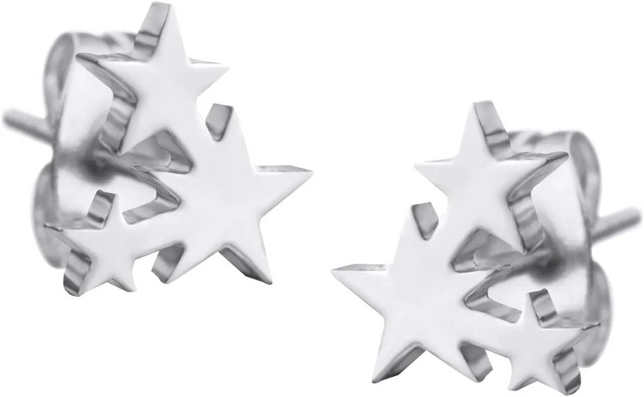 555Jewelry Delicate Small Tiny Triple Stars Stud Earrings for Women