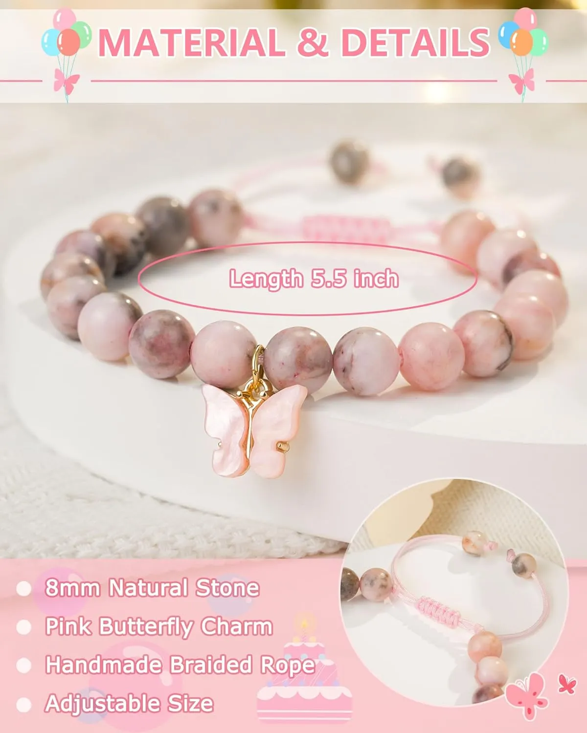 6-10 Year Old Birthday Natural Stone Butterfly Bracelet Gifts