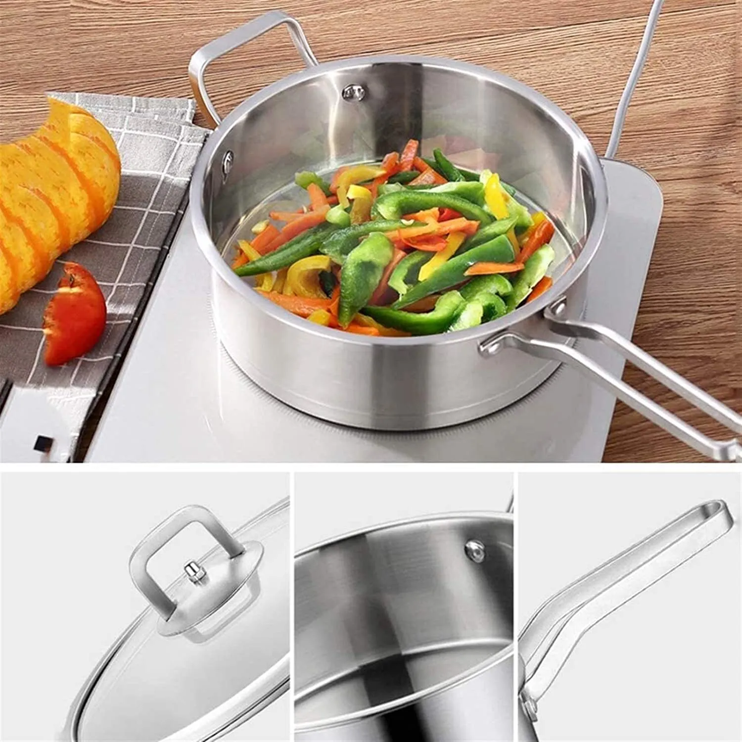 6-Piece Kitchen Cookware Set | 430 Stainless Steel Pots and Pans | Milk Stock Pot Set