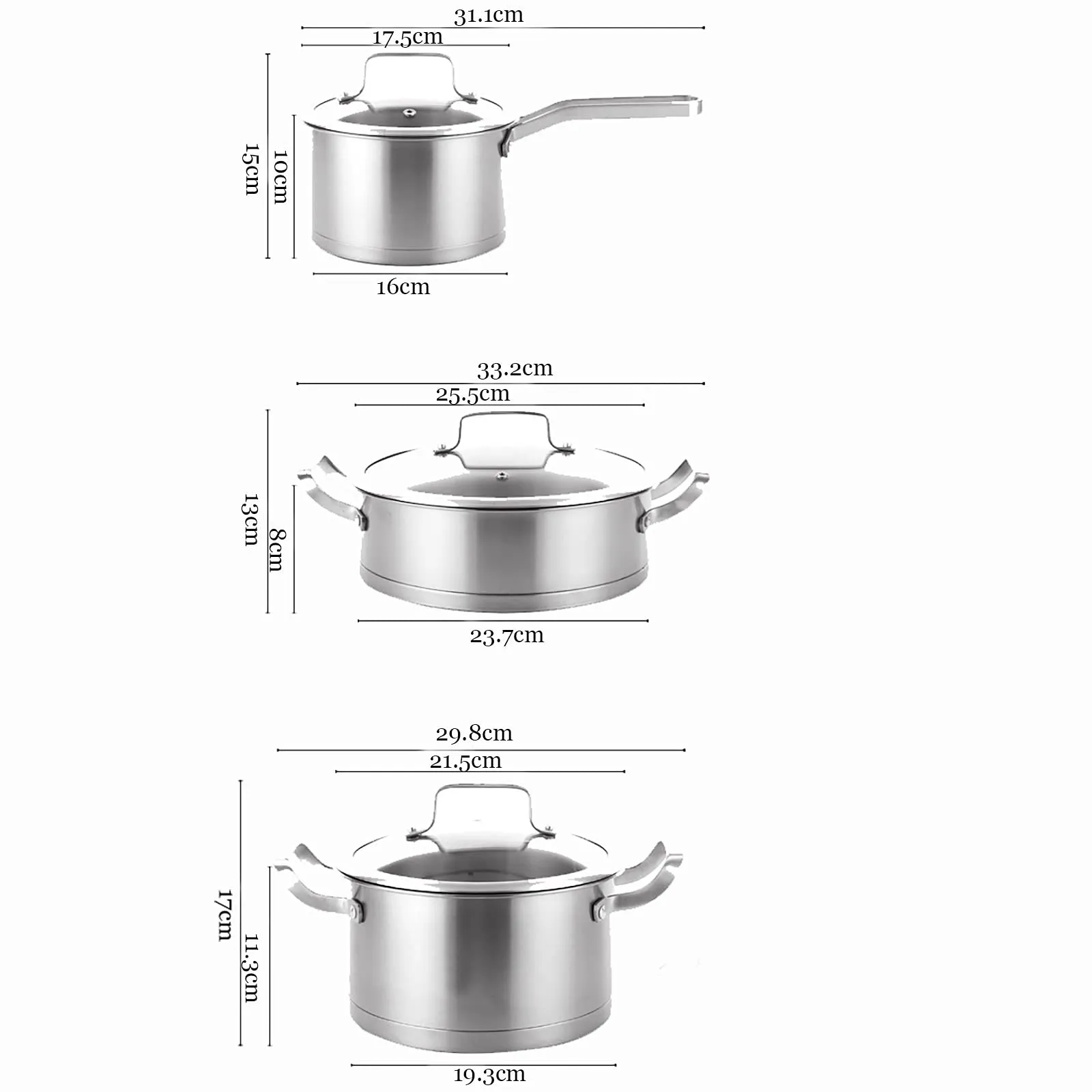 6-Piece Kitchen Cookware Set | 430 Stainless Steel Pots and Pans | Milk Stock Pot Set