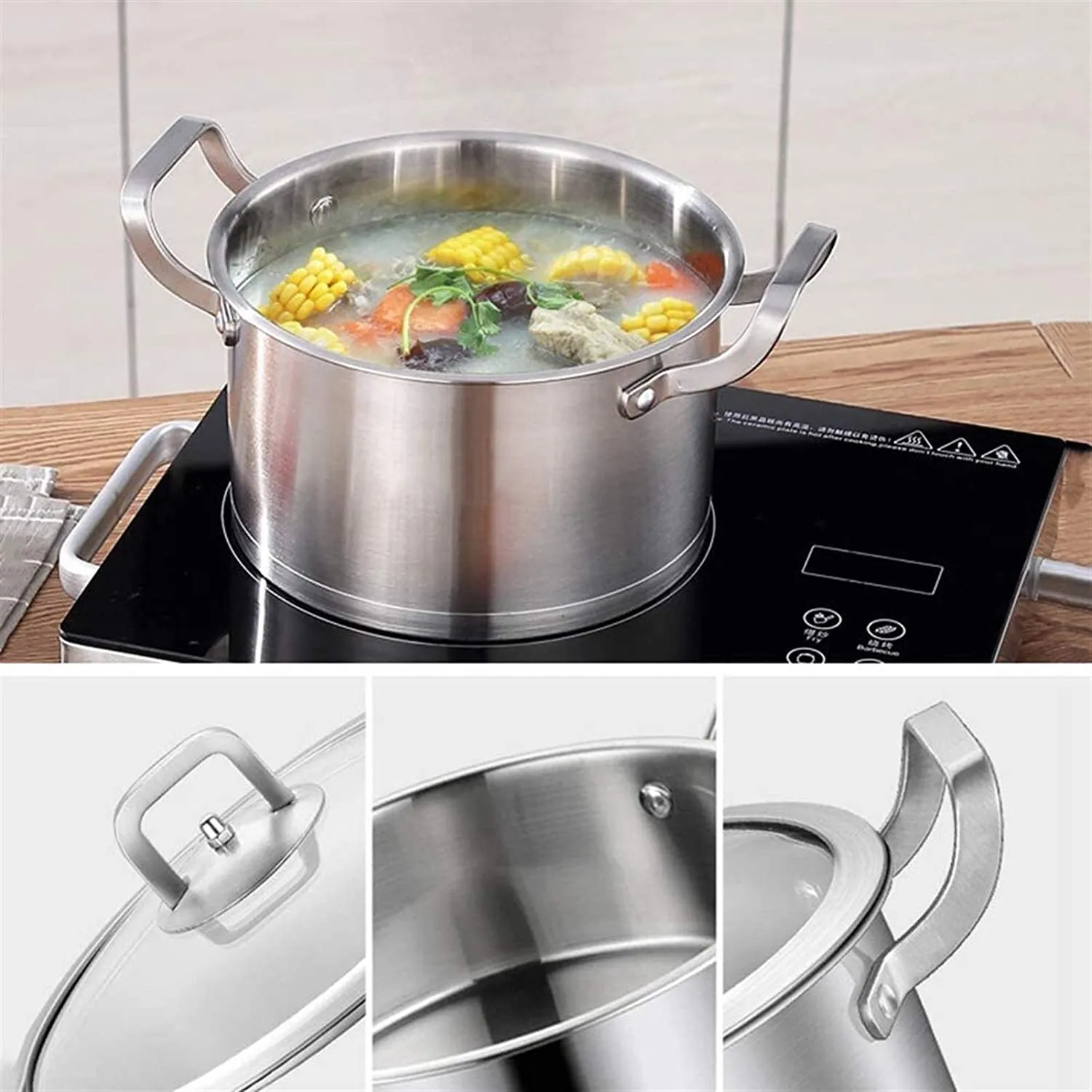 6-Piece Kitchen Cookware Set | 430 Stainless Steel Pots and Pans | Milk Stock Pot Set