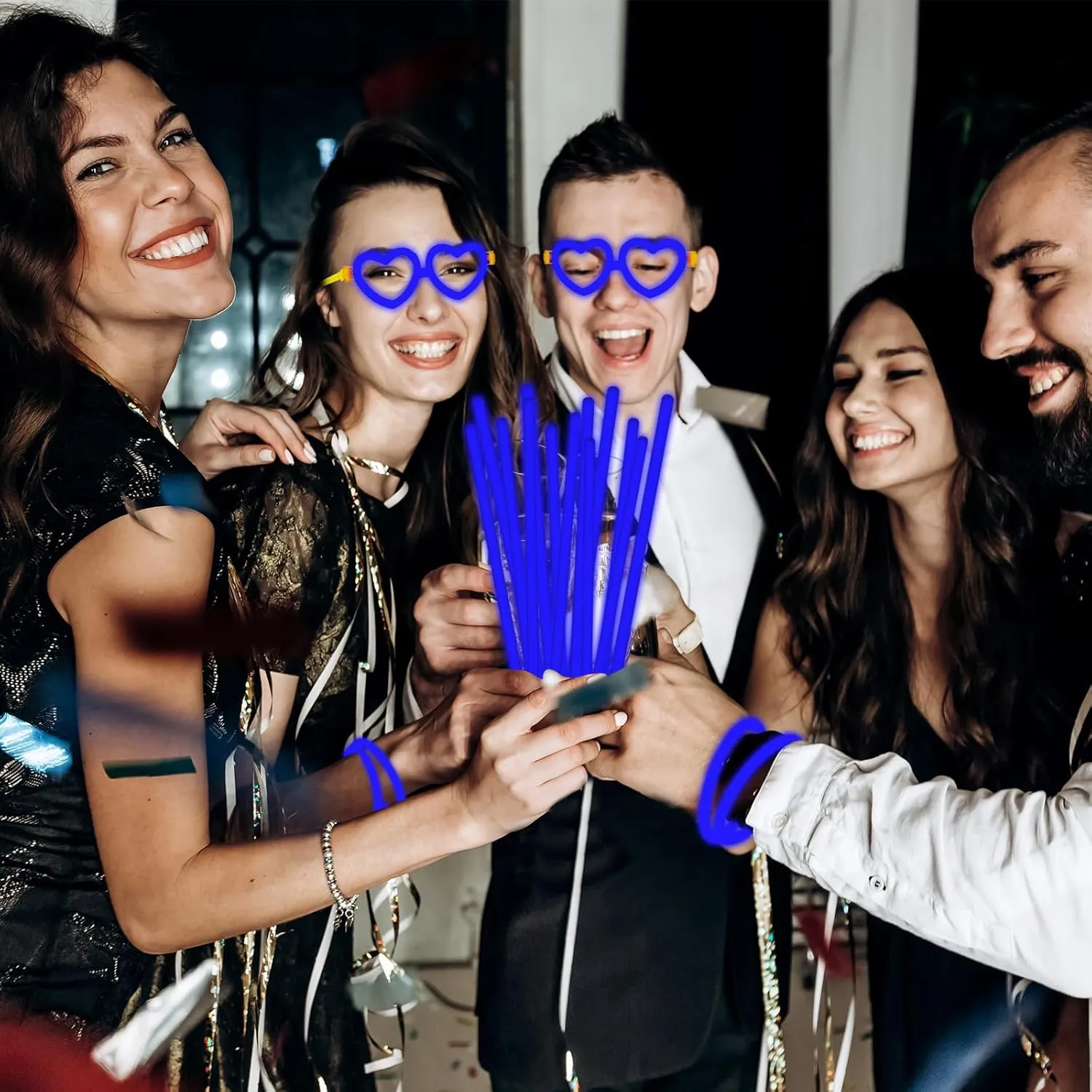 60 Pack 8 Blue Glow Sticks Bulk Bright Glow Sticks with 60 Connectors 20 Heart Glasses Glow In The Dark Party Supplies Neon Party Decorations Glow Bracelet Glasses for Holiday Party Carnival (Blue)