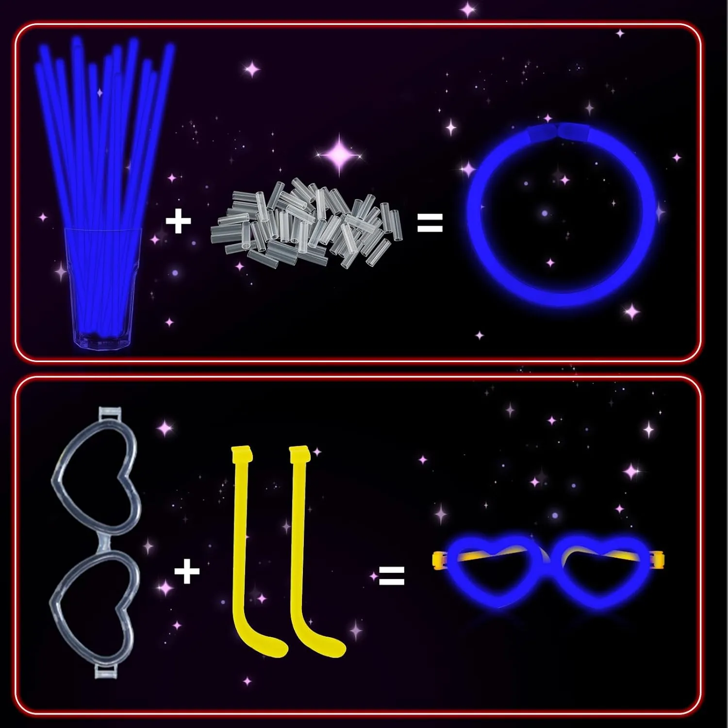 60 Pack 8 Blue Glow Sticks Bulk Bright Glow Sticks with 60 Connectors 20 Heart Glasses Glow In The Dark Party Supplies Neon Party Decorations Glow Bracelet Glasses for Holiday Party Carnival (Blue)
