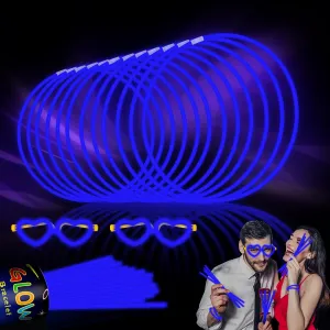 60 Pack 8 Blue Glow Sticks Bulk Bright Glow Sticks with 60 Connectors 20 Heart Glasses Glow In The Dark Party Supplies Neon Party Decorations Glow Bracelet Glasses for Holiday Party Carnival (Blue)